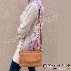 Coldwater Creek buttery soft leather Crossbody bag AND paper flowers Boa/Scarf